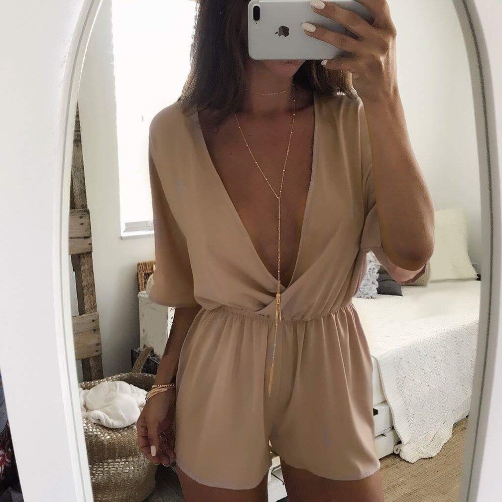 Nasty Gal (Stolen Hearts) Beige Satin Romper